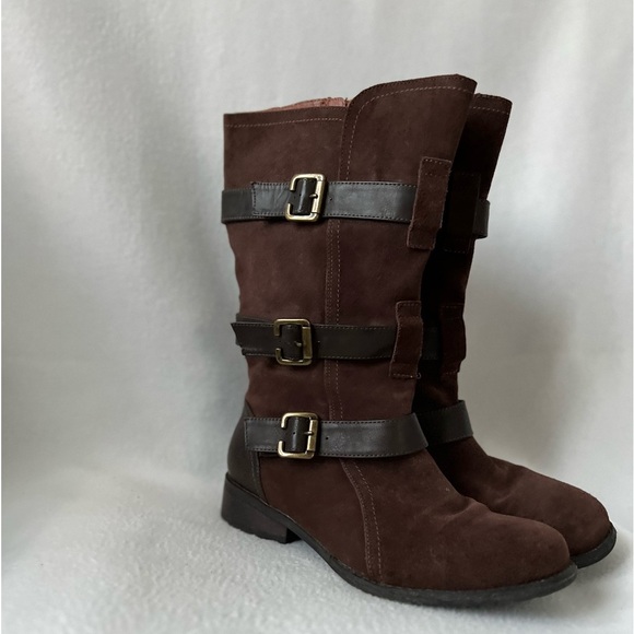 Eddie Bauer Shoes - Eddie Bauer Size 7.5 Brown Leather/Textile Zippered Boots with Buckle Accents